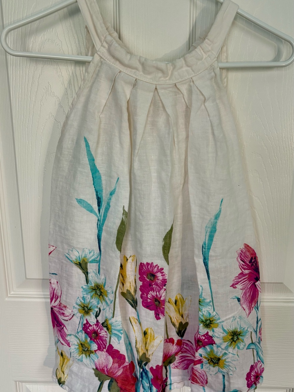 White Floral Halter Tank Top with Bright Bouquet
